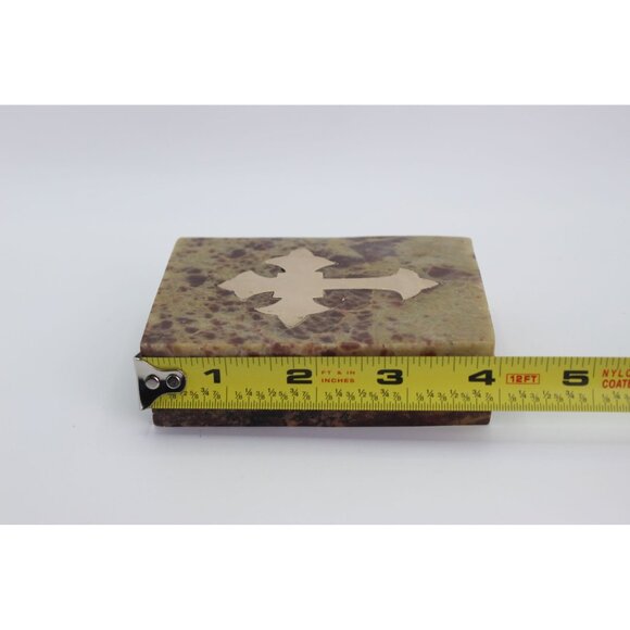 Religious Gift, Stone Trinket Box with Brass Cross Inlay, 4x3" - Picture 10 of 11